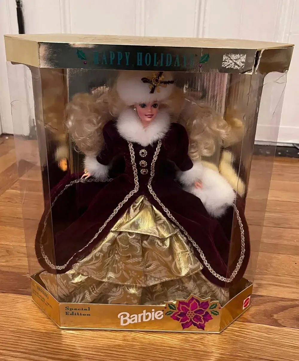 1996 Happy Holidays Special Edition Barbie Doll in Burgundy and Gold Velvet Gown